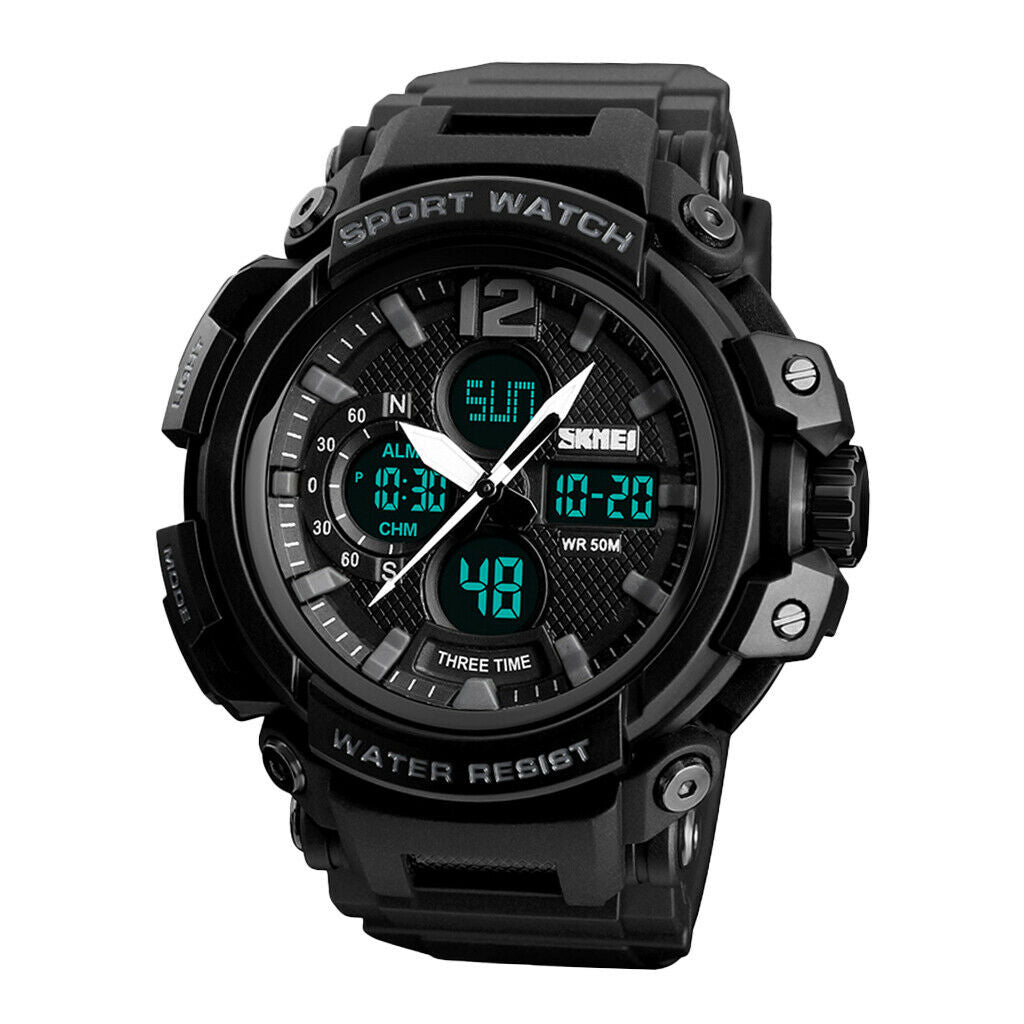 Multifunction LED Waterproof Sports Teens Quartz Digital Watch Black