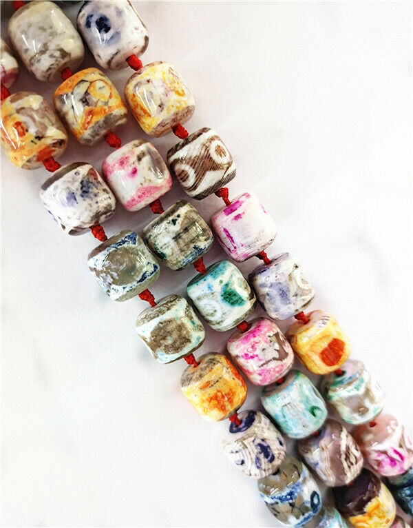 1Strand 14x14mm Colorful Dream Fire Agate Barrel Spacer Loose Beads 15.5" HH8471