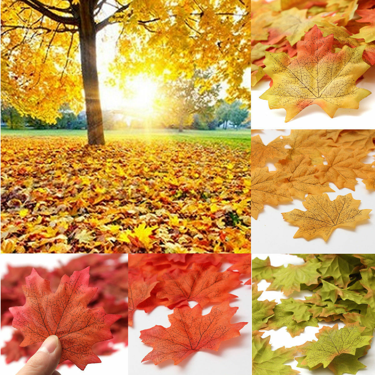 100 x Artificial Fall Silk Leaves Wedding Favor Autumn Maple Leaf Decor