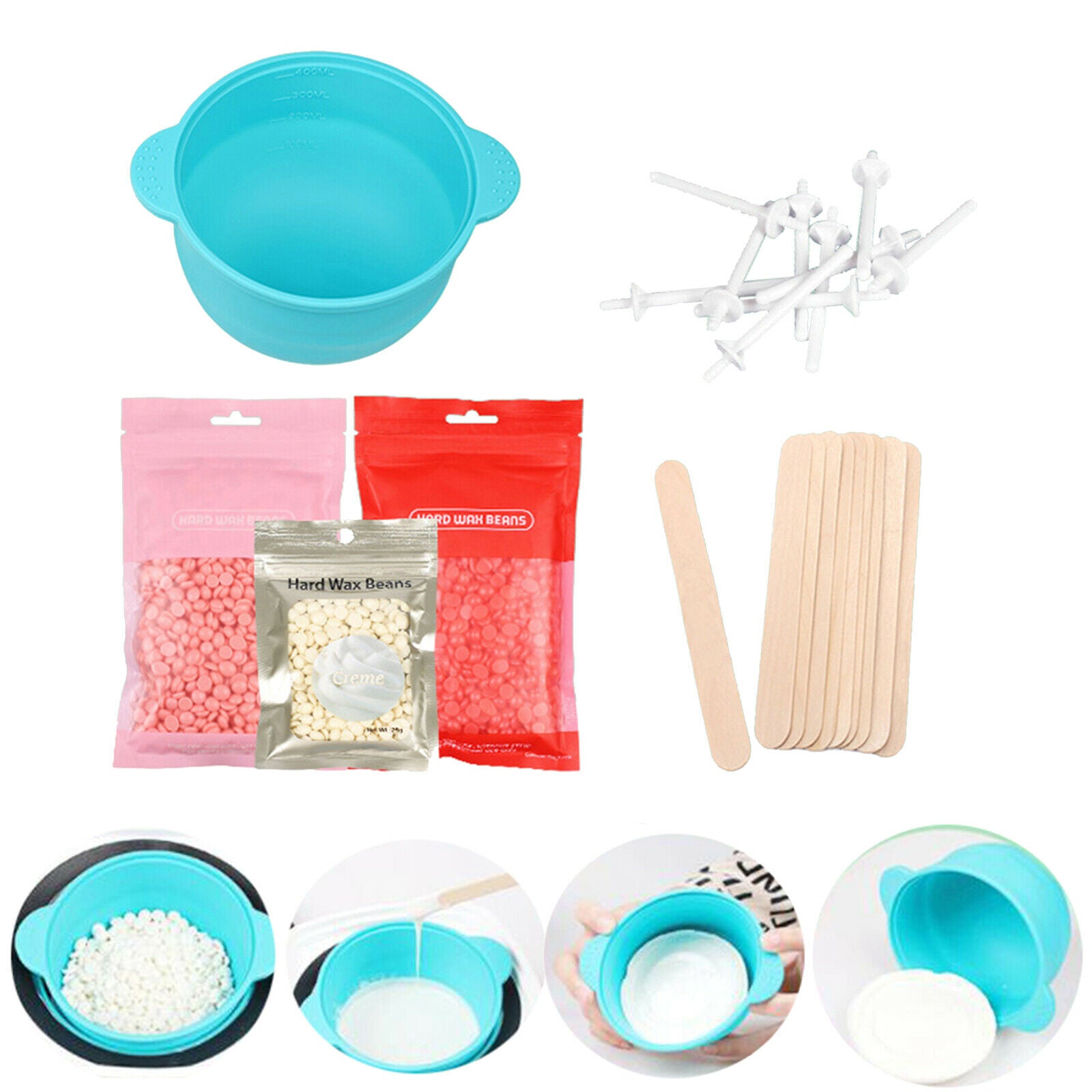 Silicone Bowl Depilatory Hard Wax Set Facial Reusable Warmer Bowls