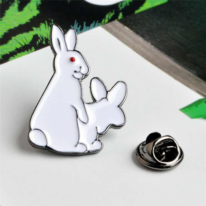 Cartoon Cute Two White Rabbits Evil Brooch Pins Jeans Clothes Jewelry Women S Qx