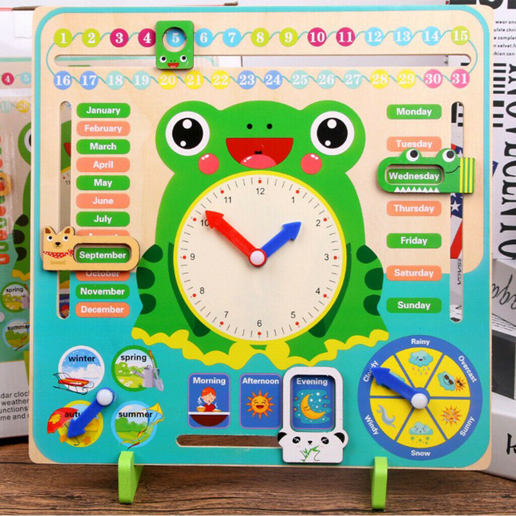 Daily Cognitive Calendar Teaching Clock Board, Wooden Early Education Puzzle