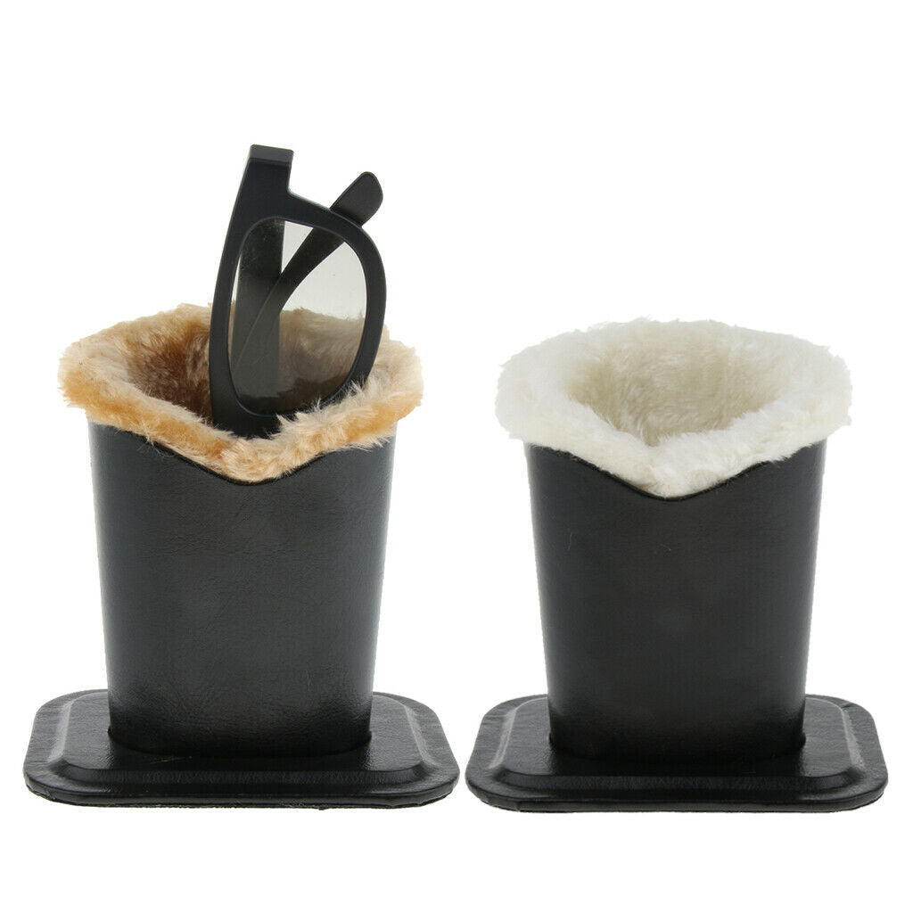 2 Pieces Plush Lined PU Eyeglasses Holder Stand Glasses Case - Pen Holder Desk
