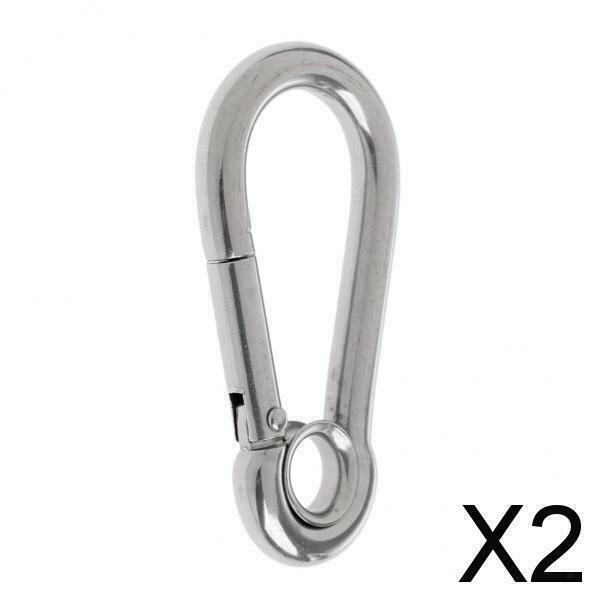 2X Stainless Steel Climbing Carabiner with Eye for Climbing/ Hiking 5 x 50 mm