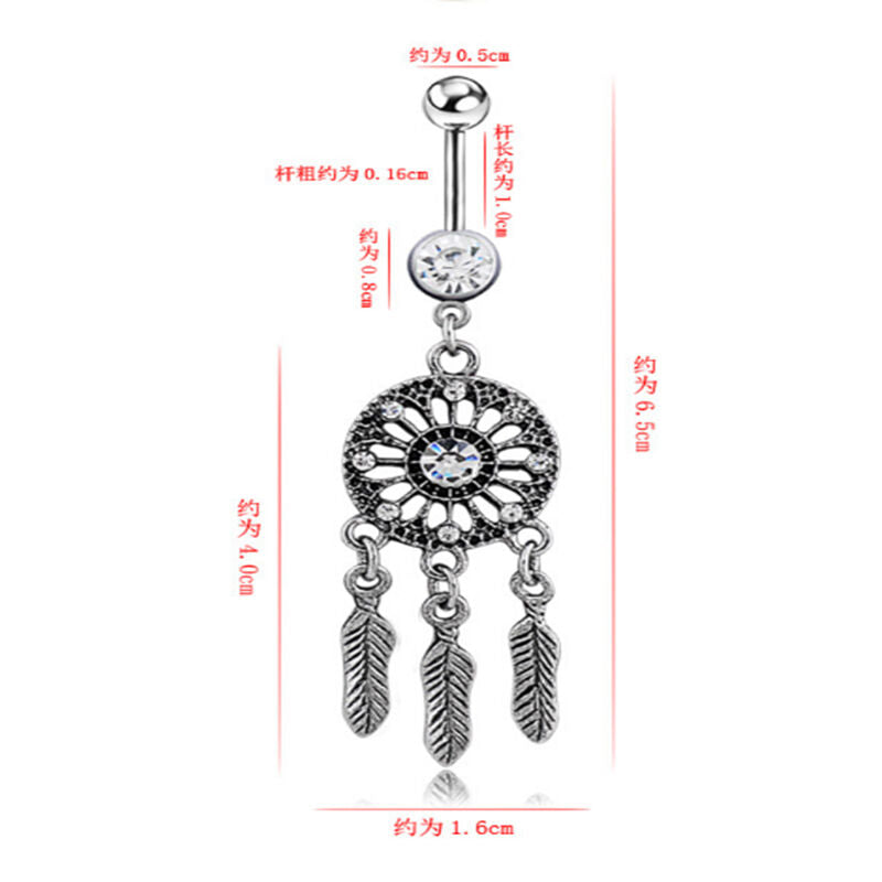 Body Jewelry Crystal Dream Catcher Navel Dangle Belly Barbell Button Bar Ring