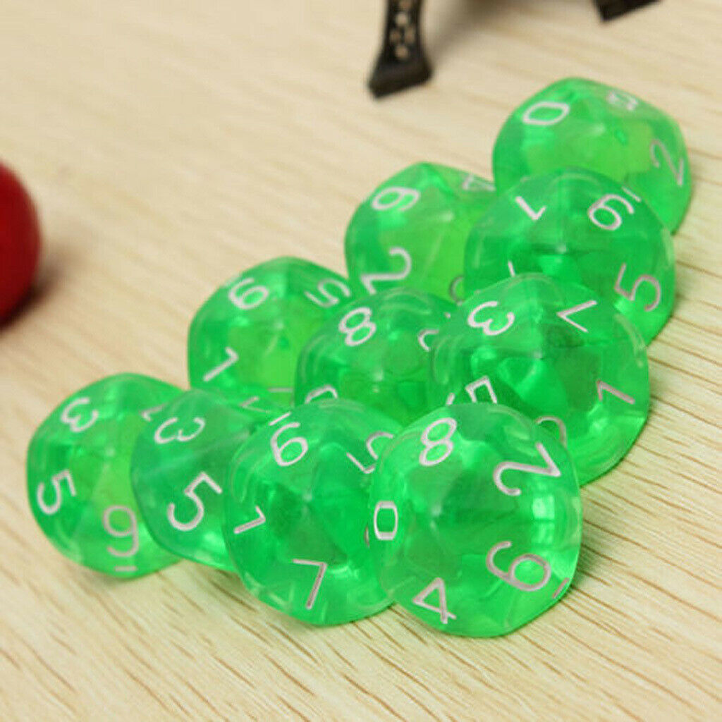 20x 10 Sided Dice D10 Transparent Polyhedral Dice For D&D RPG Green&Purple
