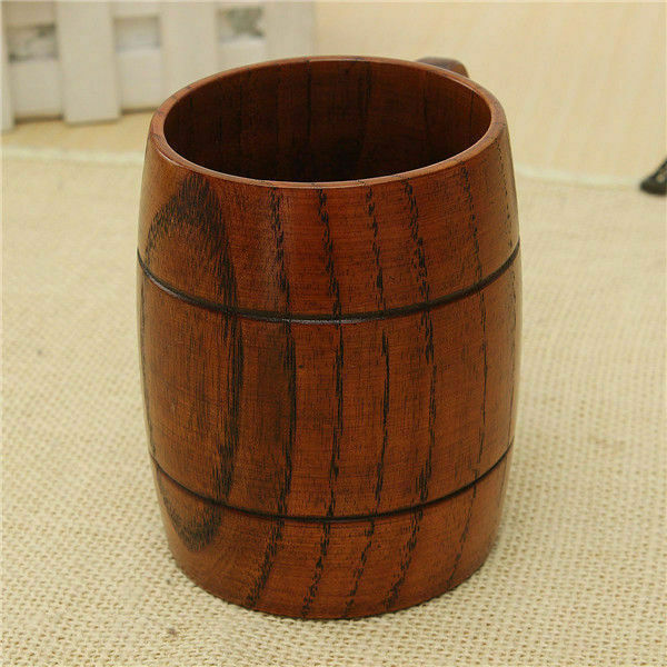 Wooden Handmade Drinks Coffee Milk Tea Cups W/ Handle Beer Cup Kitchen Gifts