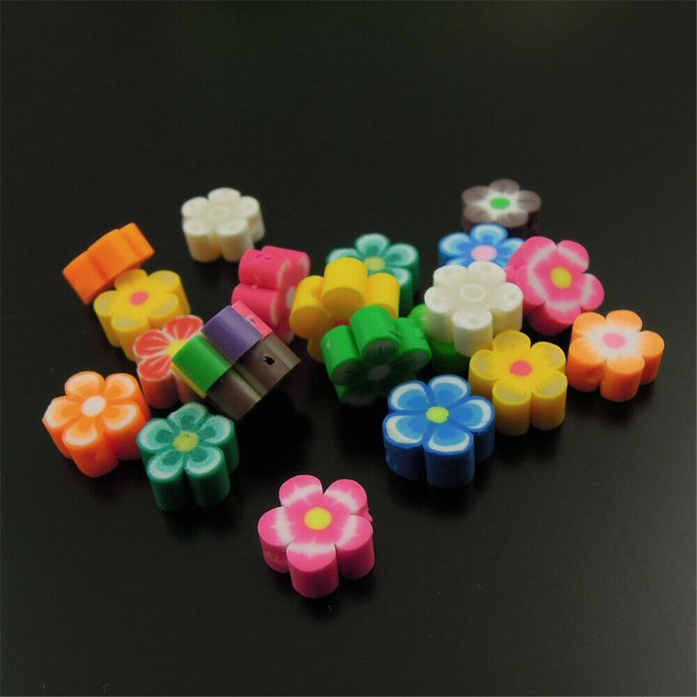 Mixed Color Flower Floral Beads Polymer Clay Beads Jewelry Findings 10mm 99PCS