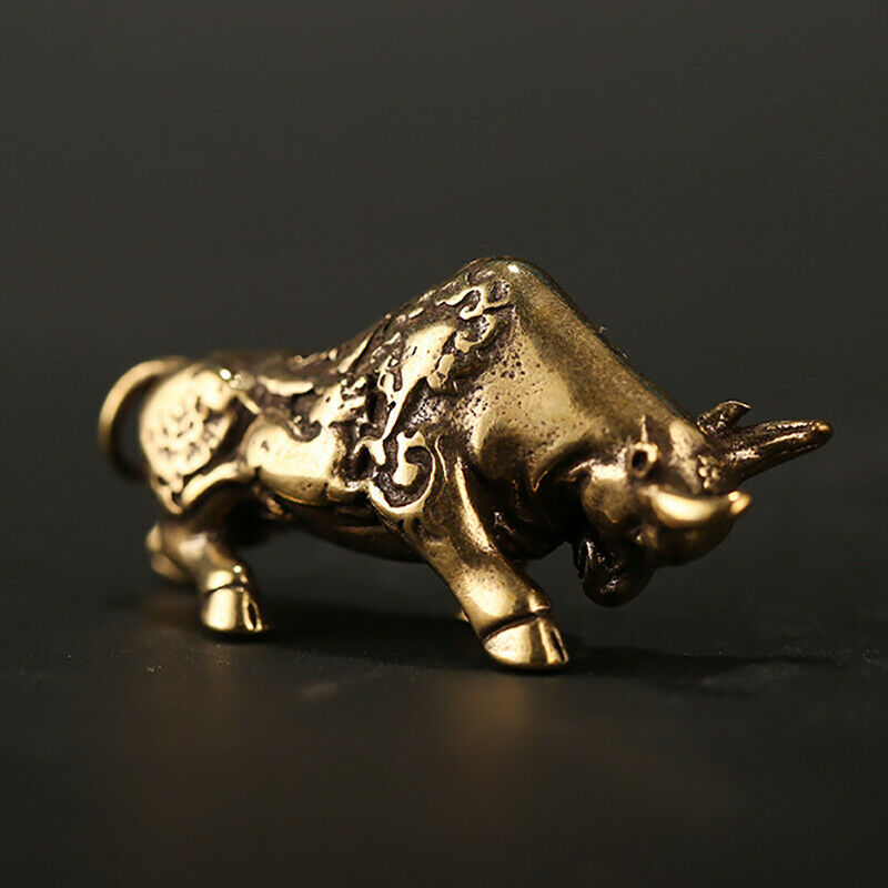 1PC Brass Animal OX Statue Ornament Chinese Ox Office Desk Decor YU H4BDAU