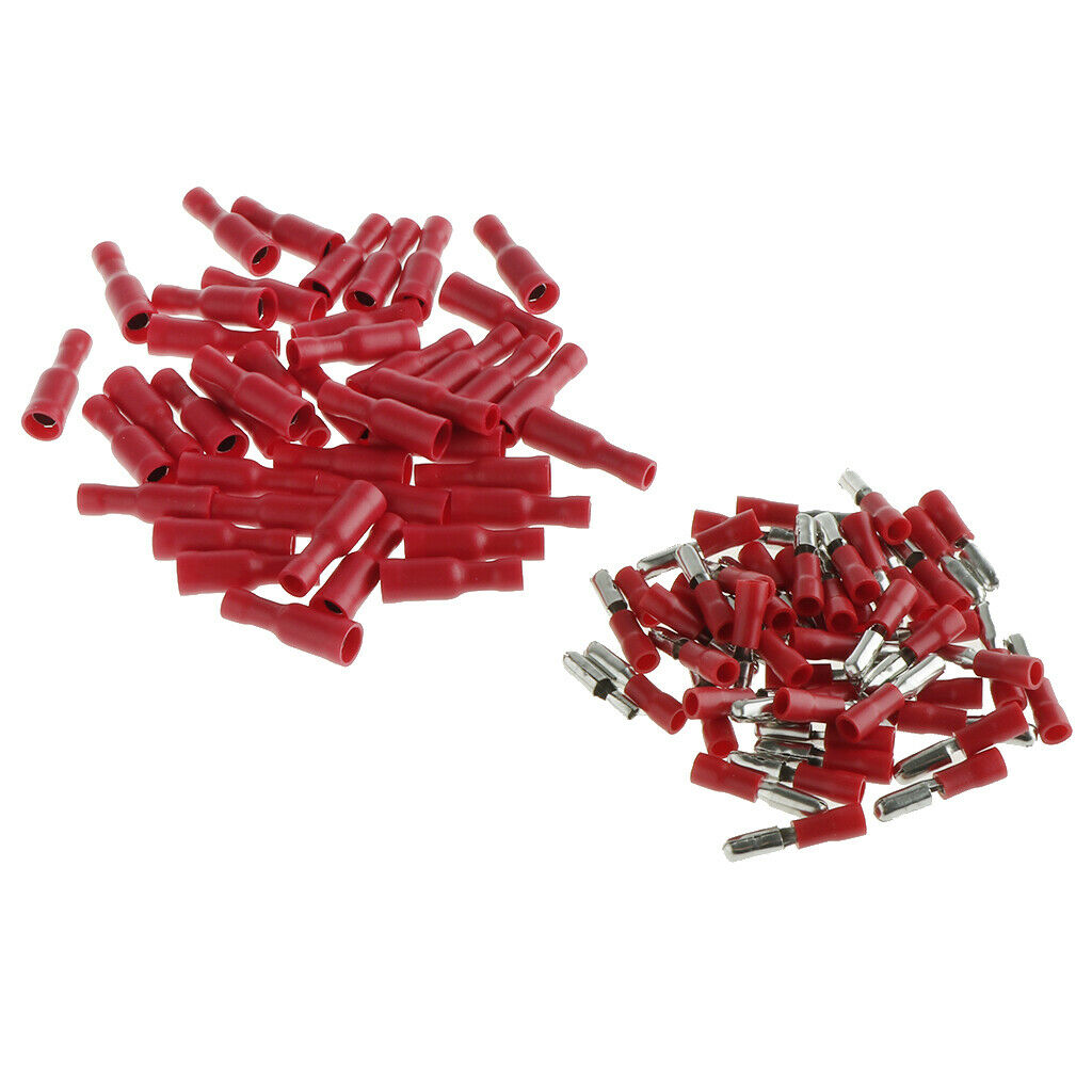 100x Electrical Connector Assorted Insulated Crimp Terminals Red 22-18AWG