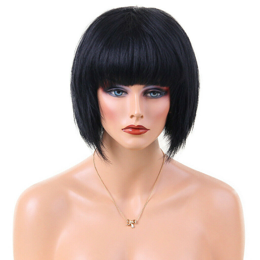 Fashion Women Bob 100% Human Hair Wigs +   - Straight Black HEAT RESISTANT
