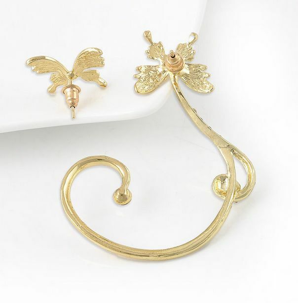 Fashion Women Butterfly Ear Cuff Clip Stud Crystal Rhinestone Earrings 1 pair hs