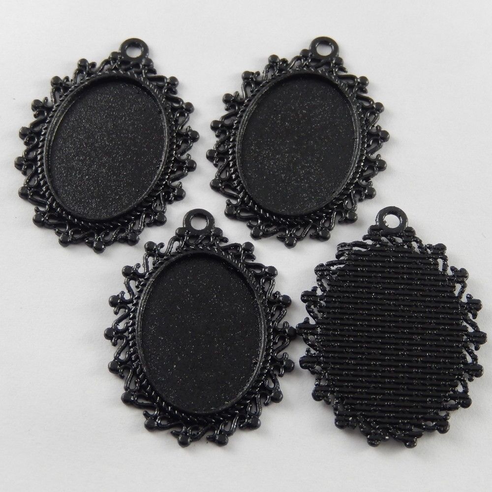 4pcs Black Alloy Oval Cabochon Setting Cameo Base Bezel Pendant Tray DIY 25x18mm