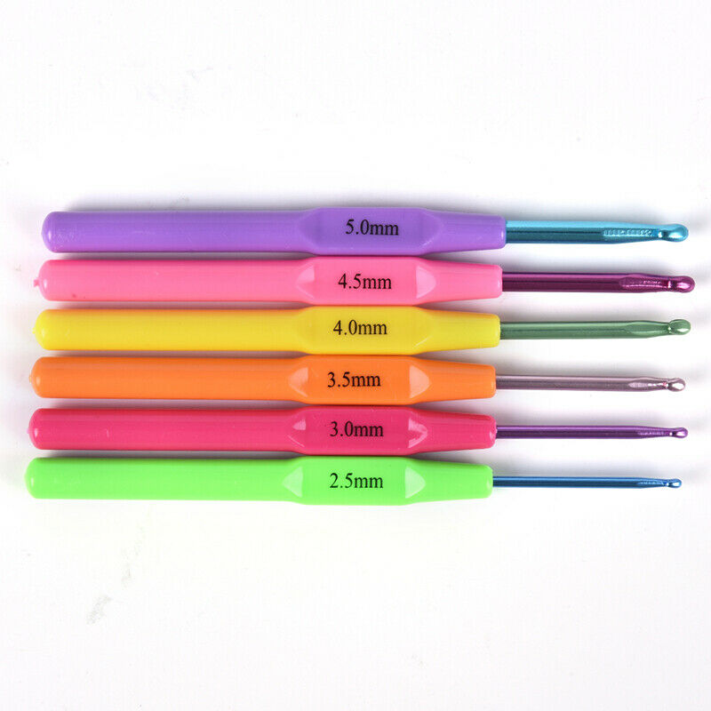 6pcs/set Multifunctional Plastic Handle Aluminum Crochet Hooks Knit Needl.l8