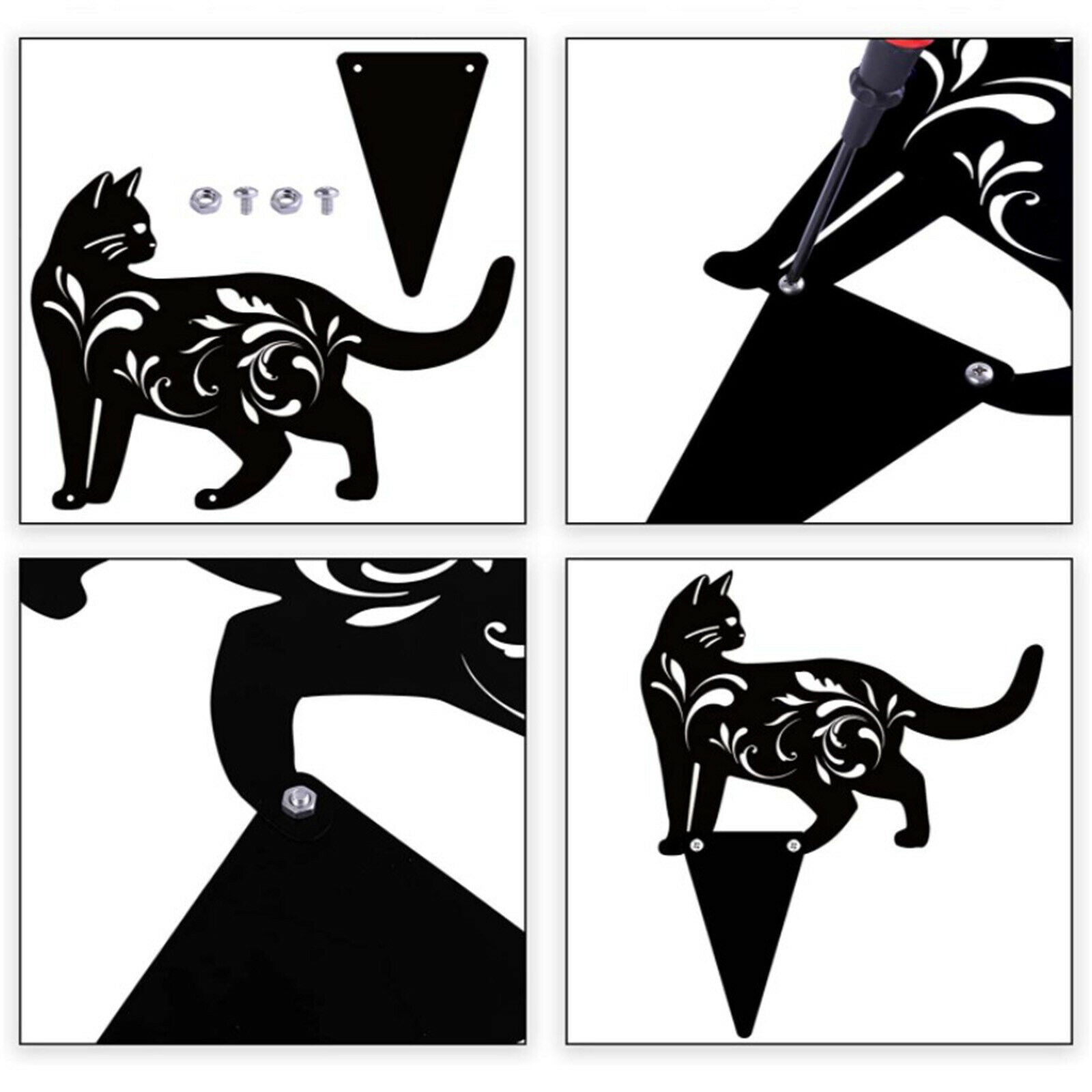 Metal Cat Statues Silhouette Decorative for Patio Lawn Yard Outside Signs