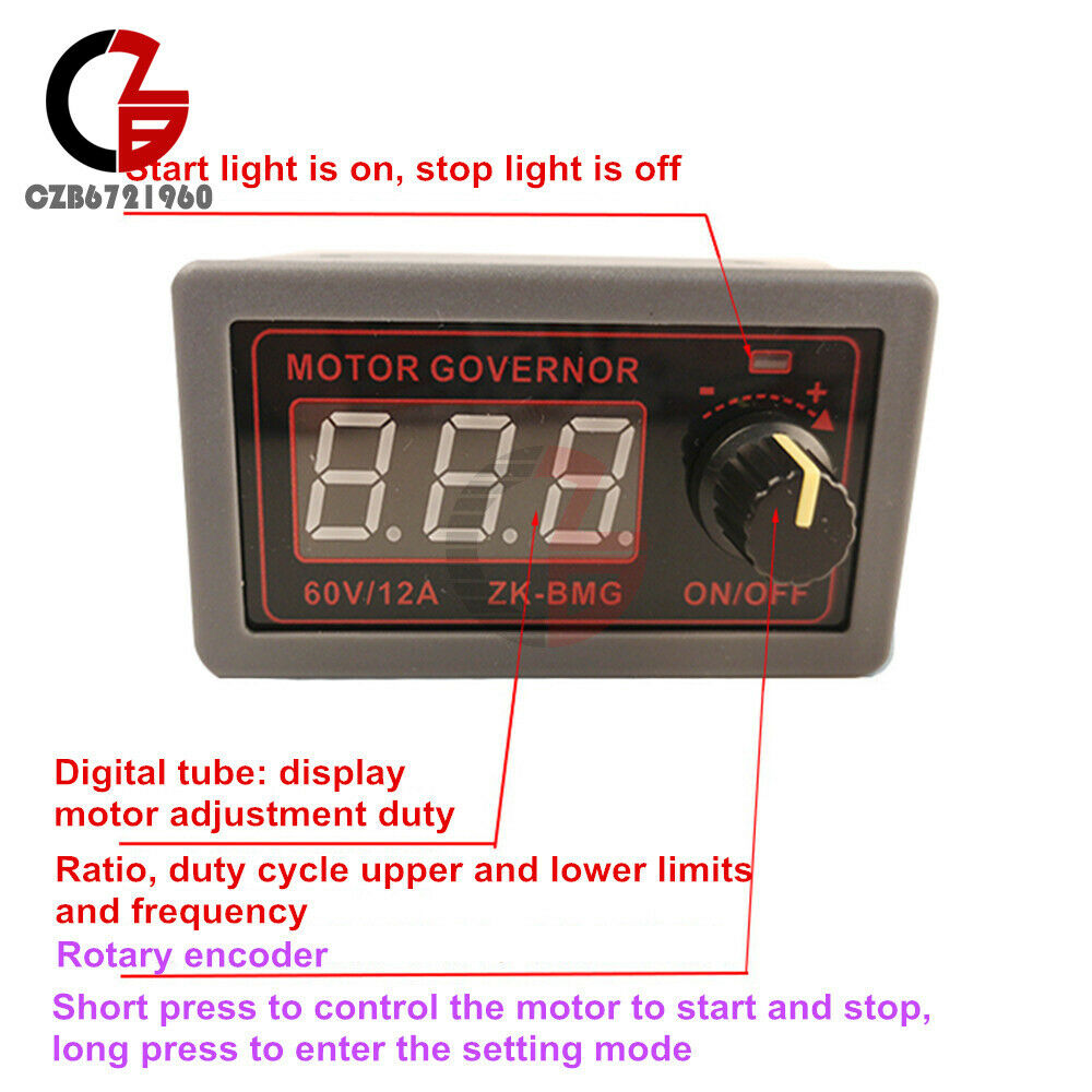 DC 9-60V 12A 500W PWM Motor Speed Governor Controller Switch Digital Display