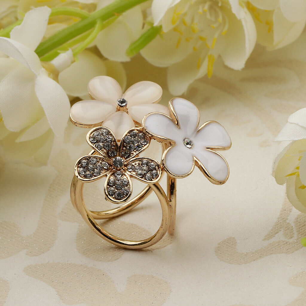 Women Flower Shape Crystal Enamel Scarf Buckle Ring Clip Scarf Jewelry 2Pcs