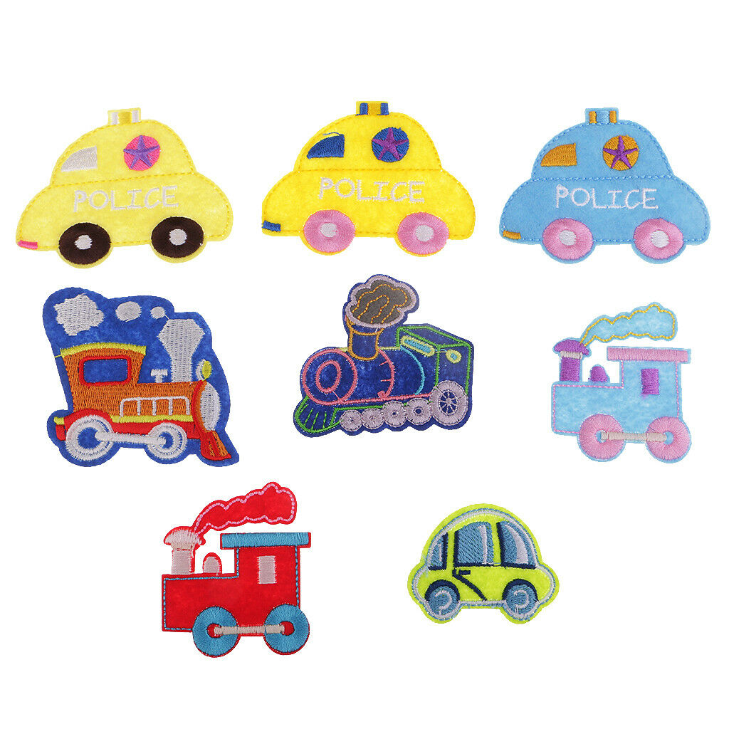 8pcs Novelty Car Train Applique Embroidered Sew Iron on Patches Badges Decor