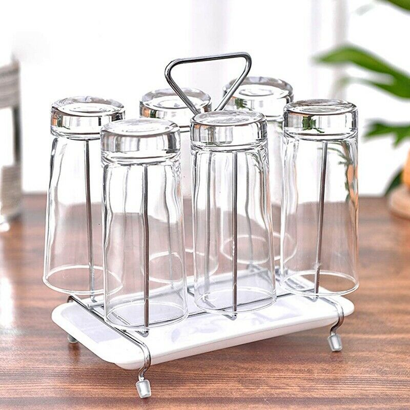 Cup Drying Rack Stand,6 Cup Metal Glass Cup Rack Mug Draining Organizer L7A4