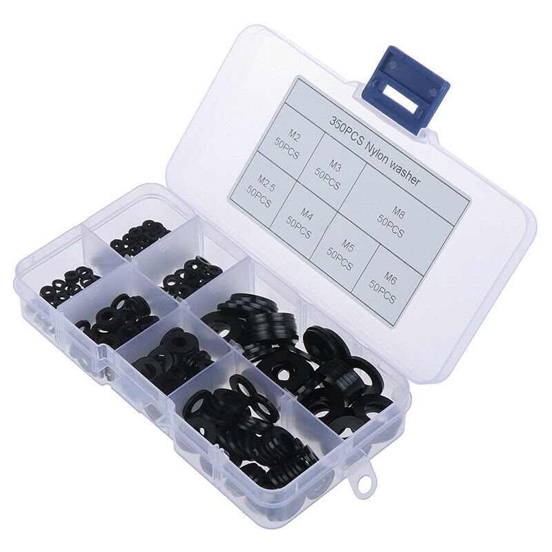 350Pcs 7 Sizes Nylon Flat Washer Assortment Set M2/M2.5/M3/M4/M5/M6/ WF