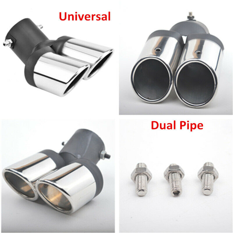 63mm Car SUV Modification Grilled Stainless Steel 2 Dual Pipe Exhaust Pipe Cover