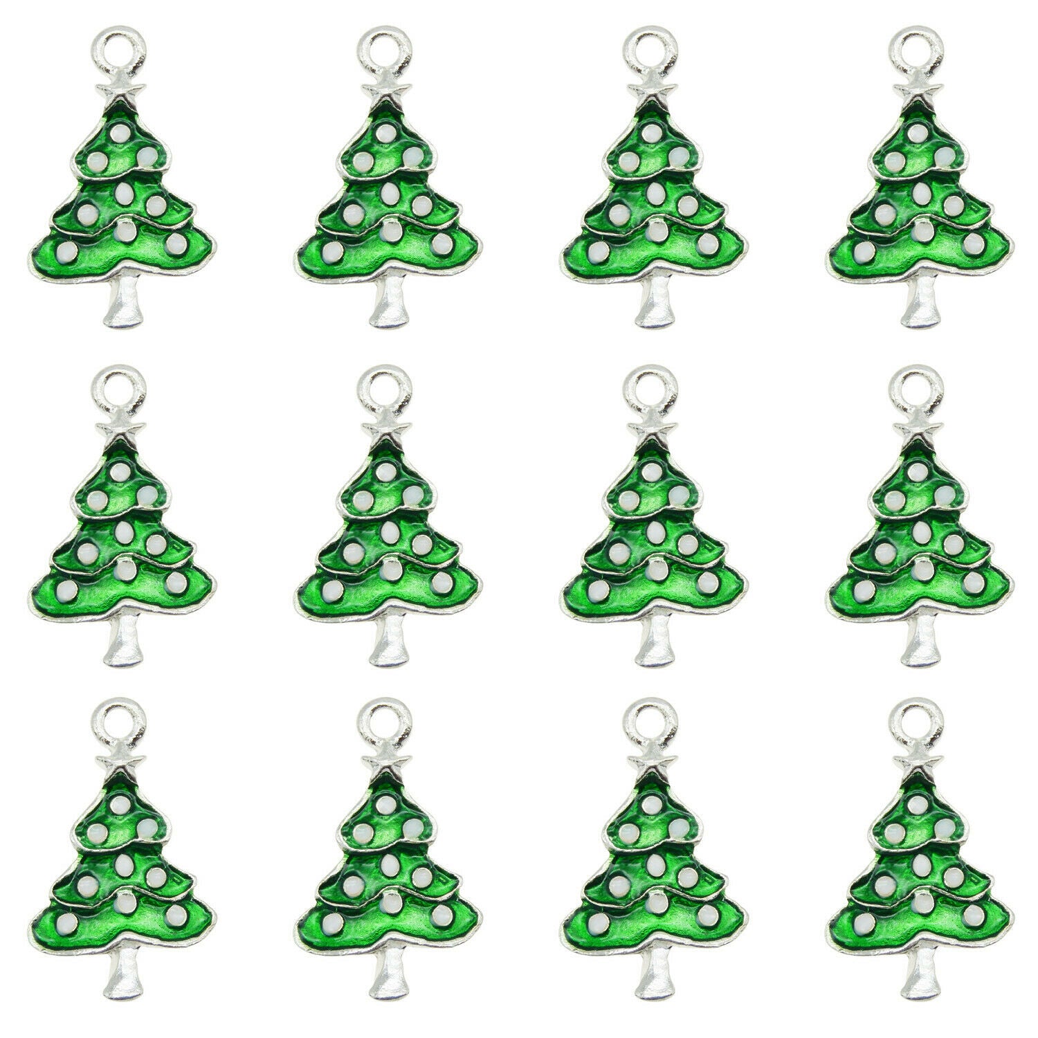 18PCS Green Color Enamel Alloy Lovely Christmas Tree Charms Pendant Crafts 52154