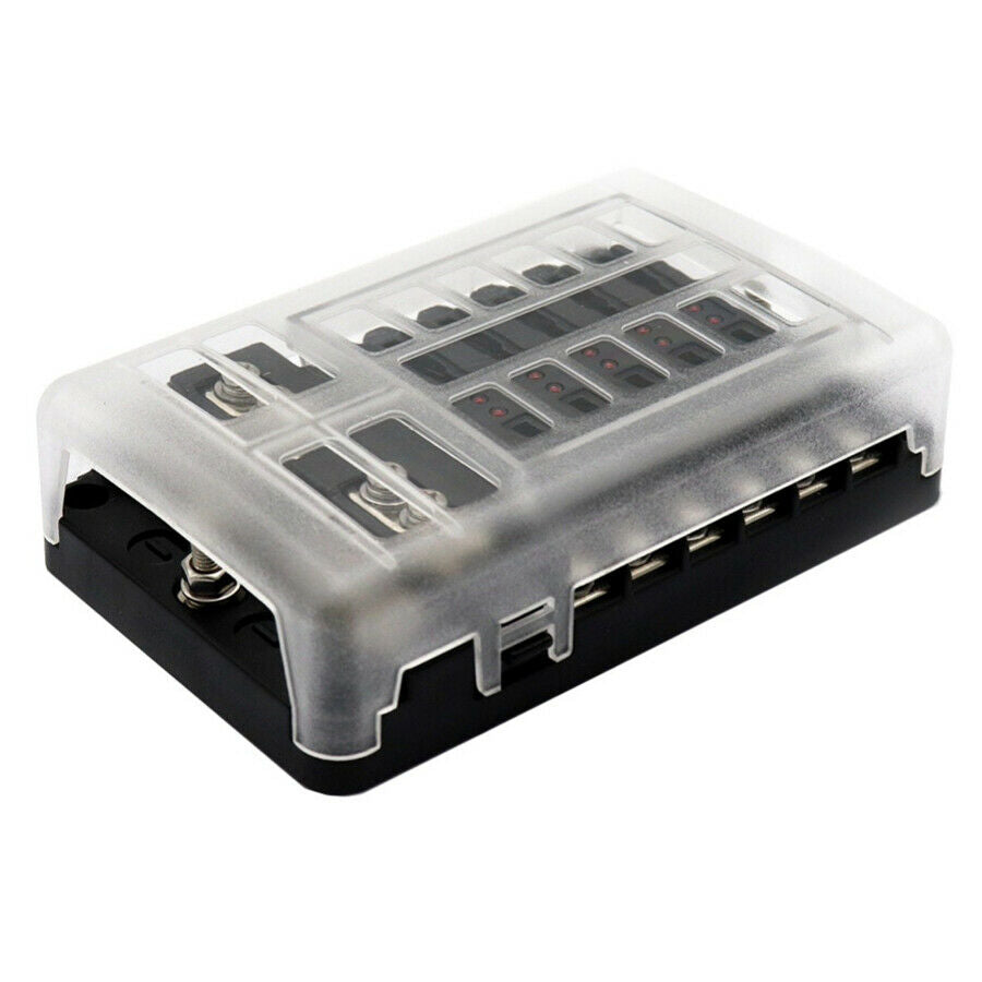 12-way Fuse Holder Box Car Truck Marine Boat Blade Block Fuse Box LED Indicator
