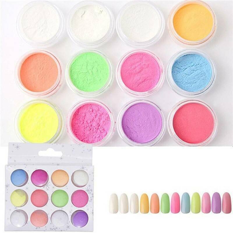 12 Colors Acrylic Luminous Fluorescent Powder Glow In the Dark Nail Art Pigment~