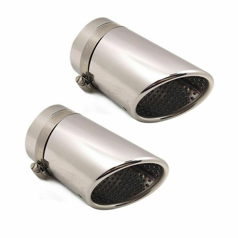 Pair 76MM Stainless Steel Car Rear Round Exhaust Pipe Tail Muffler Tip W/ buckle