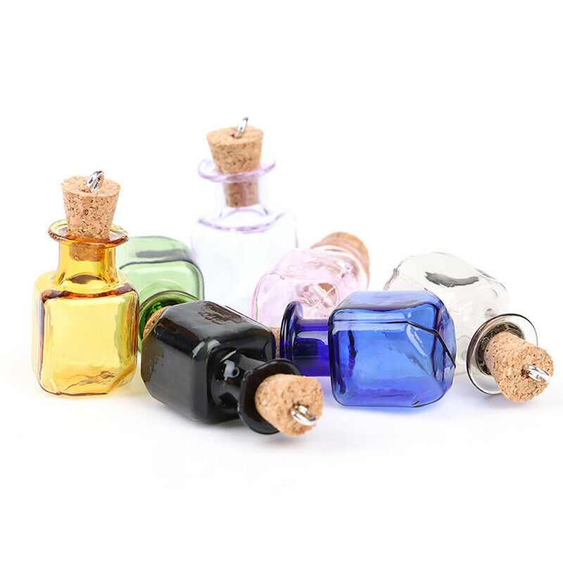 7pcsMini Glass Color Bottles Rectangle Cute Bottles  Gift tiny Jars Vials Mix