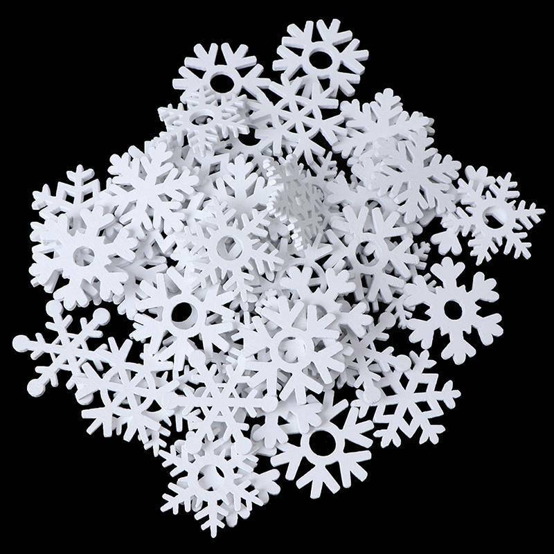 50pcs Snowflakes Decoration Christmas Ornaments Wooden Mix Shape White Pendants