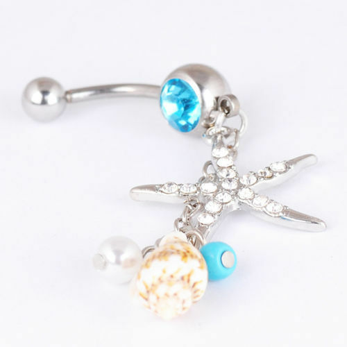 Rhinestone Body Piercing Dangle Crystal Navel Belly Button Bar Barbell Rings CA