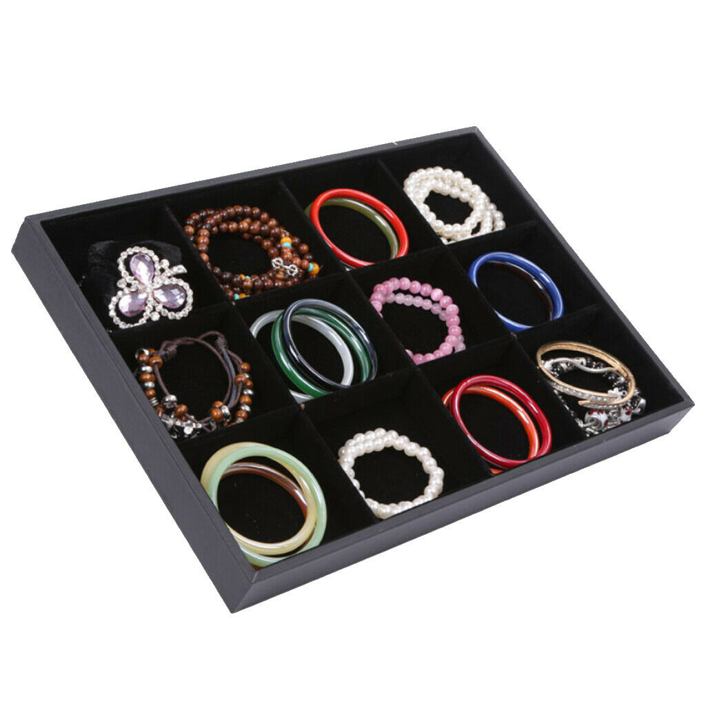 12 Grids Bracelet Display Tray Case Organizer Jewelry Storage - Black