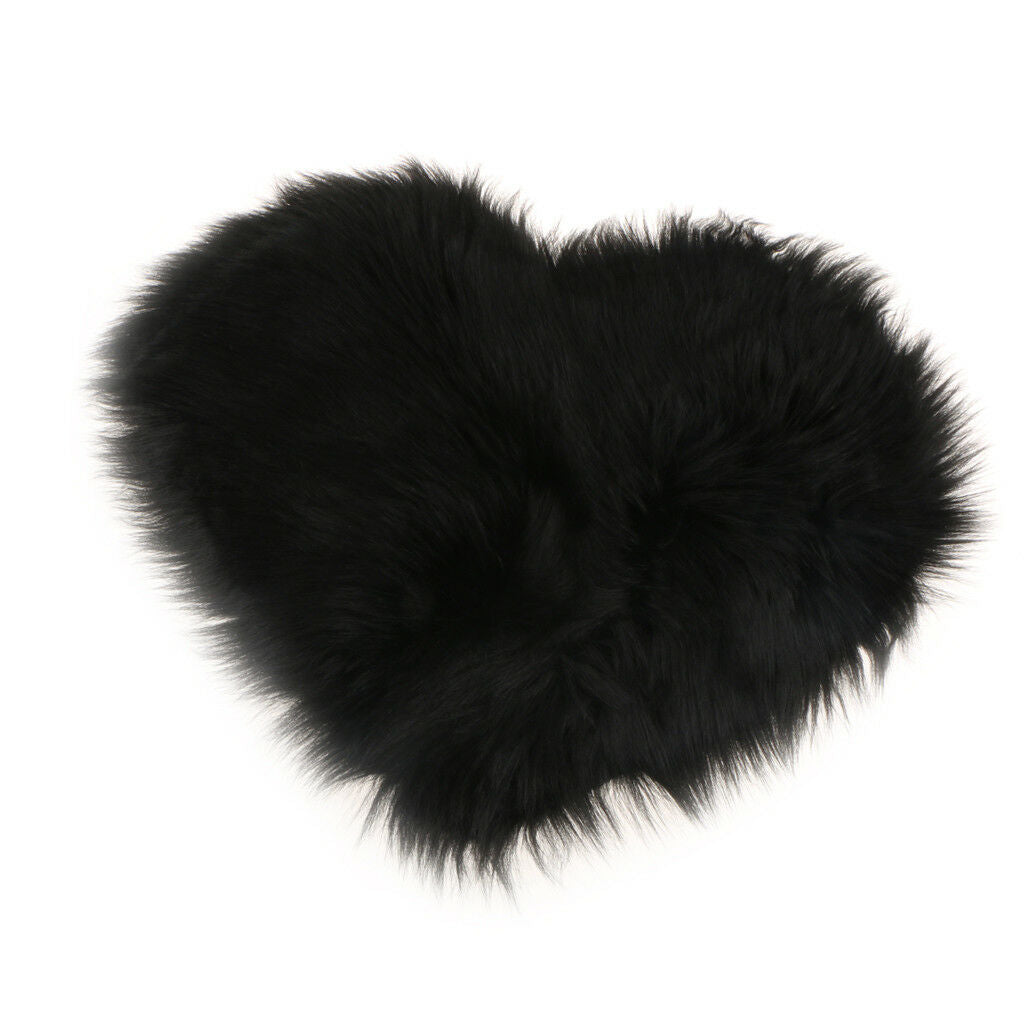 Love Shape Shaggy Silky 5cm Pile Sheepskin Area Rug Mat Floor Bedside Black