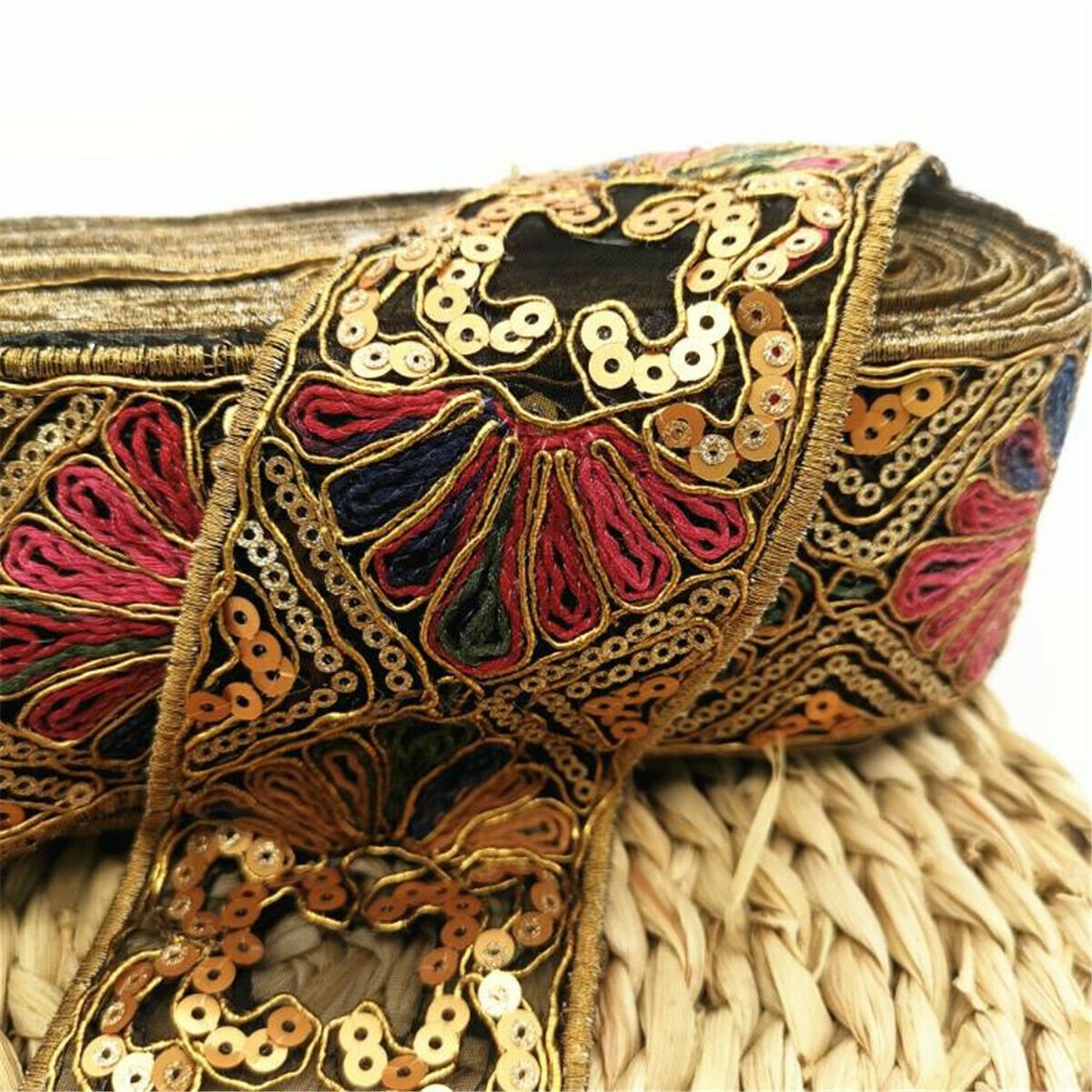 1 Yard Sequin Golden Thread Embroidered Lace Trim Ribbon DIY Clothing Sewing