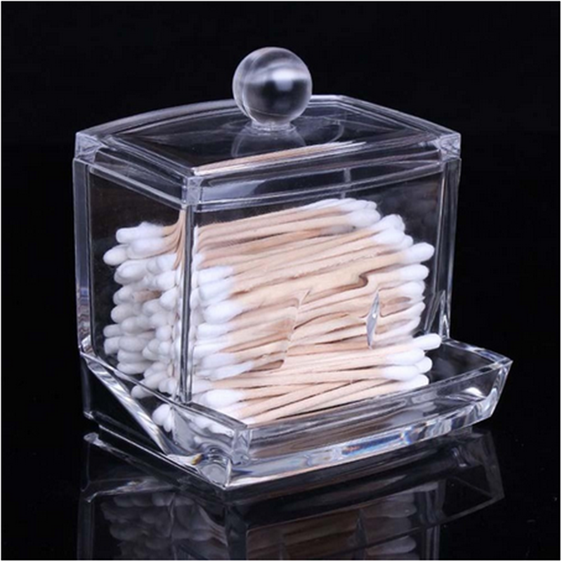 Clear Acrylic Cotton Swab Q-tip Storage Holder Box Cosmetic Makeup Organizer ~