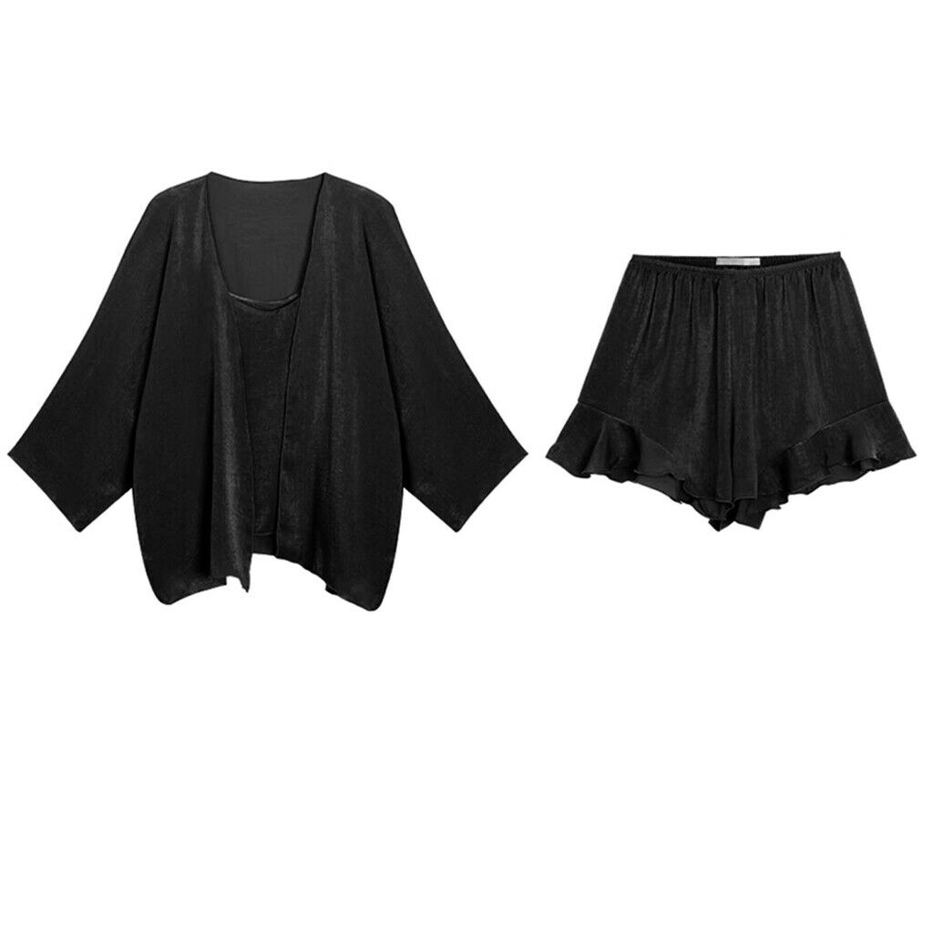 3Pieces/Set Women Pajamas Set Sleepwear Nightwear Soft Pj Lounge Suits S