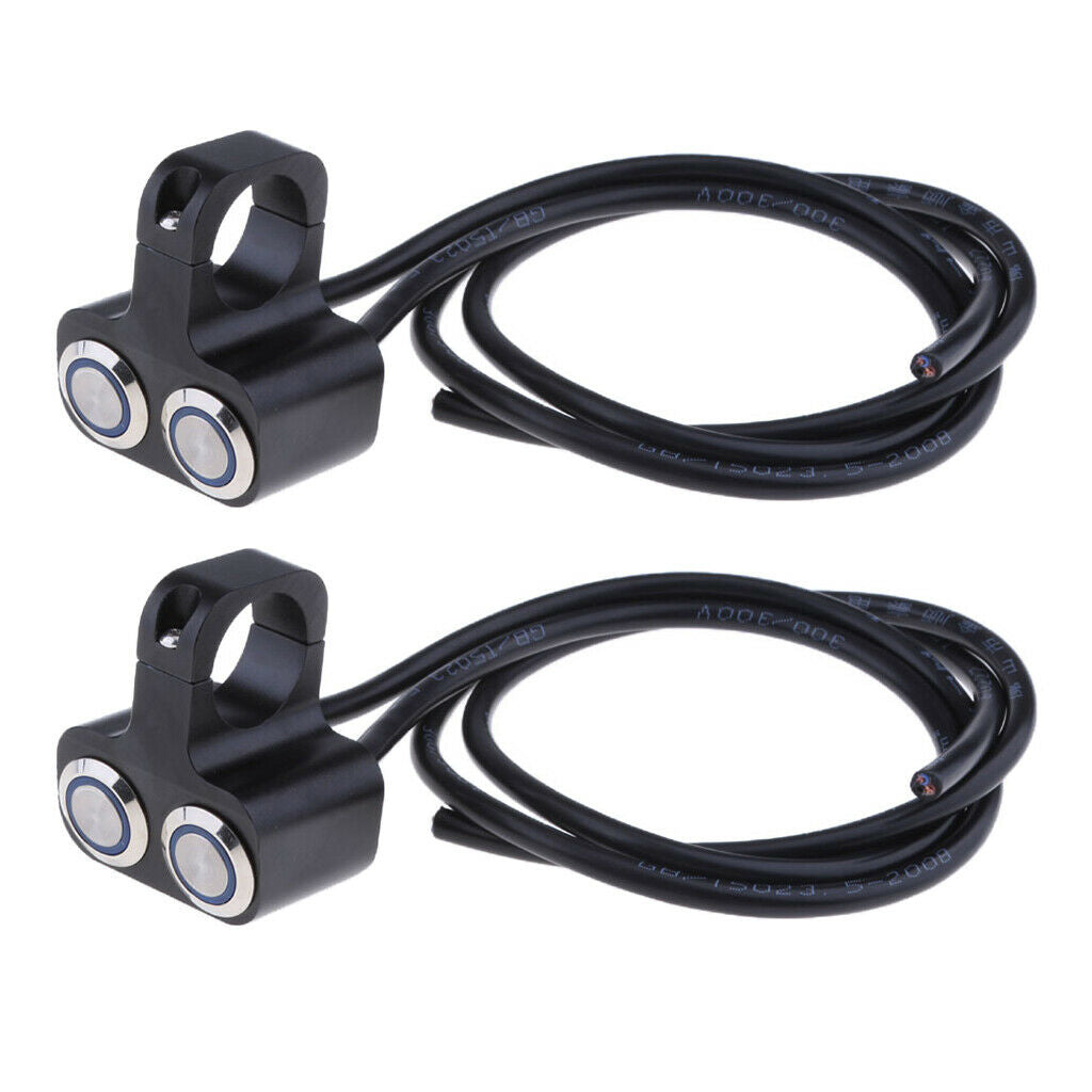 2 Pack Aluminum Motorcycle Switch Fog Spot Light On/Off Push Button with LED