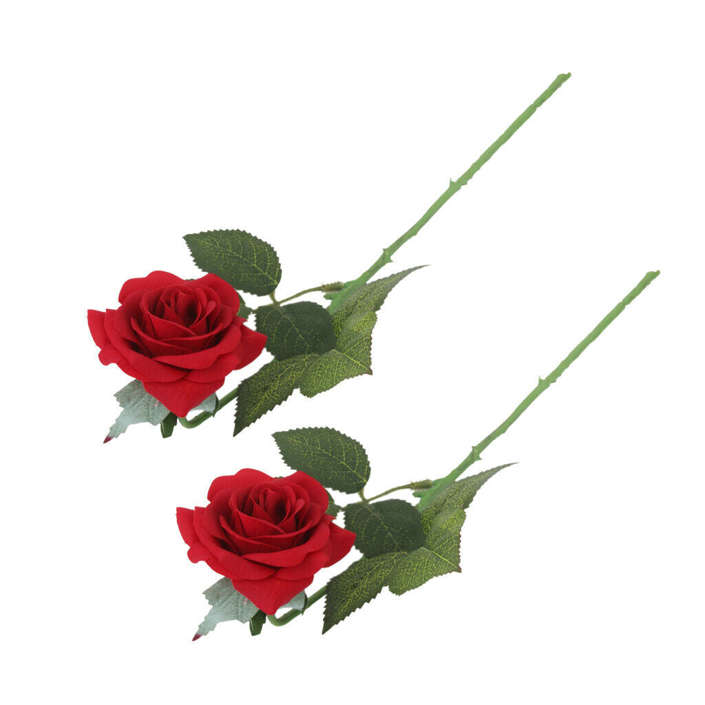 2Pcs Red Artificial Roses for Decorations, Artificial Flowers Roses Long Stem