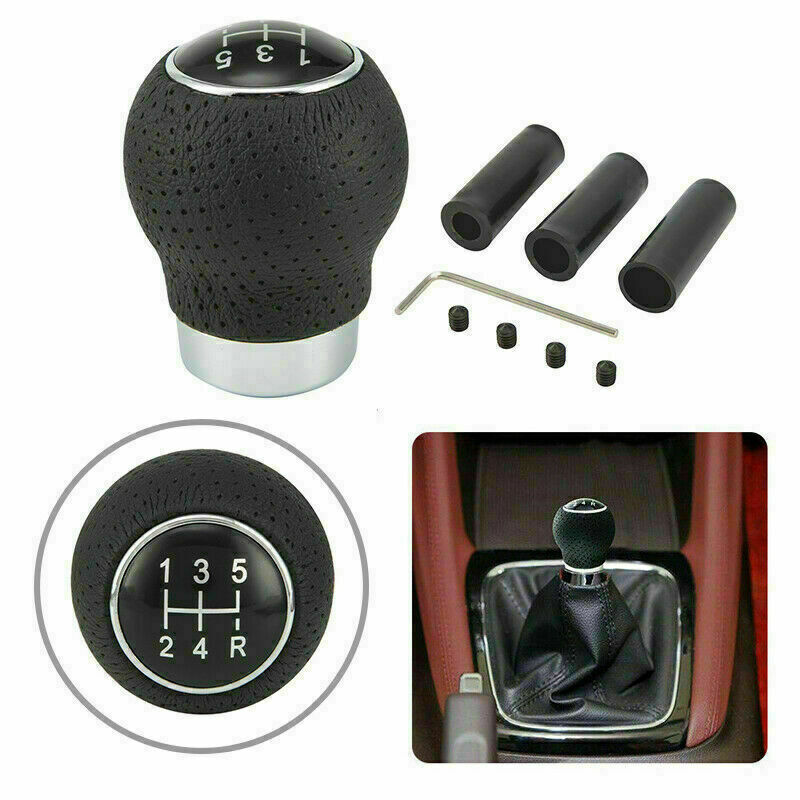 Car Gear Shift Knob Shifter Lever Head 5 Speed Universal Black Aluminum ï¼†Leather