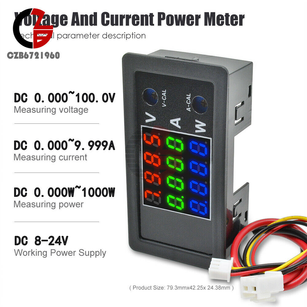 4 High Precision 100V 10A 1000W Voltage Current Power Meter Red Blue Green Digit