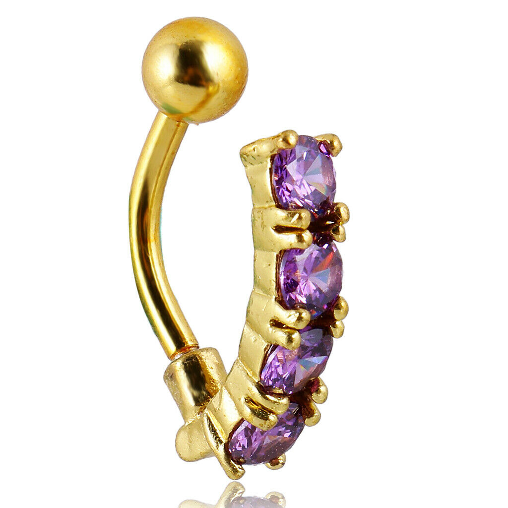 Reverse Belly Dangle Button Navel Ring Body Piercing Jewelry Purple Crystal