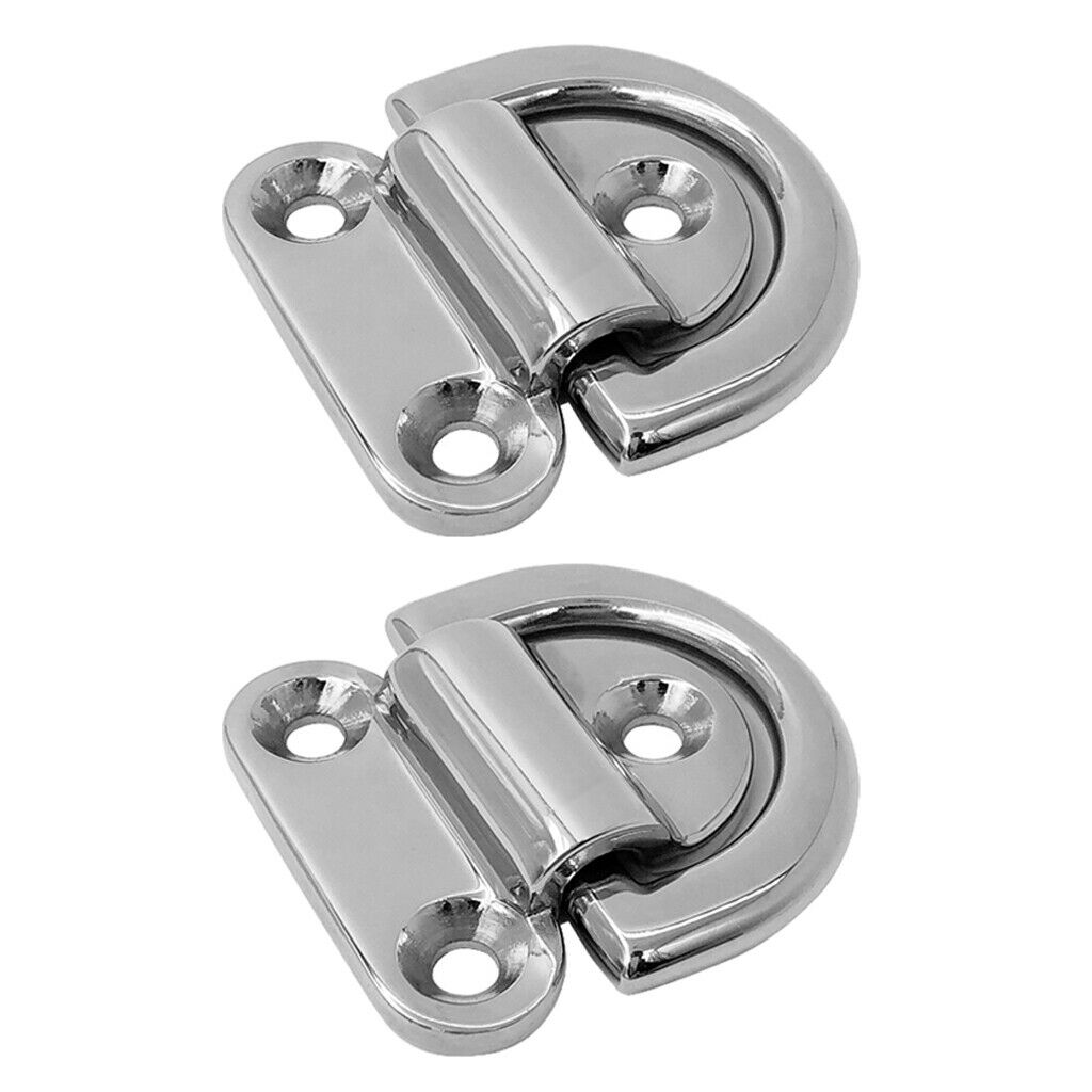 2 Pcs Marine Stainless Steel Folding Pad Eye Deck Lashing D Ring Tie Down Plate
