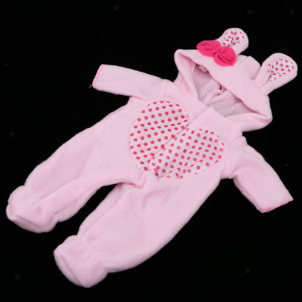 Adorable Heart Pink Rabbit Ear Jumpsuit Hat DIY 9-11inch Reborn Clothes