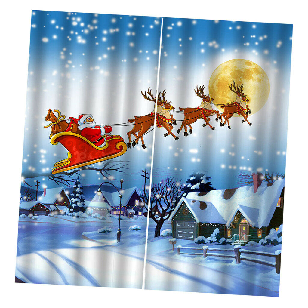 100x140cm Christmas Santa Curtains Set Living Room Bedroom Waterproof Drapes