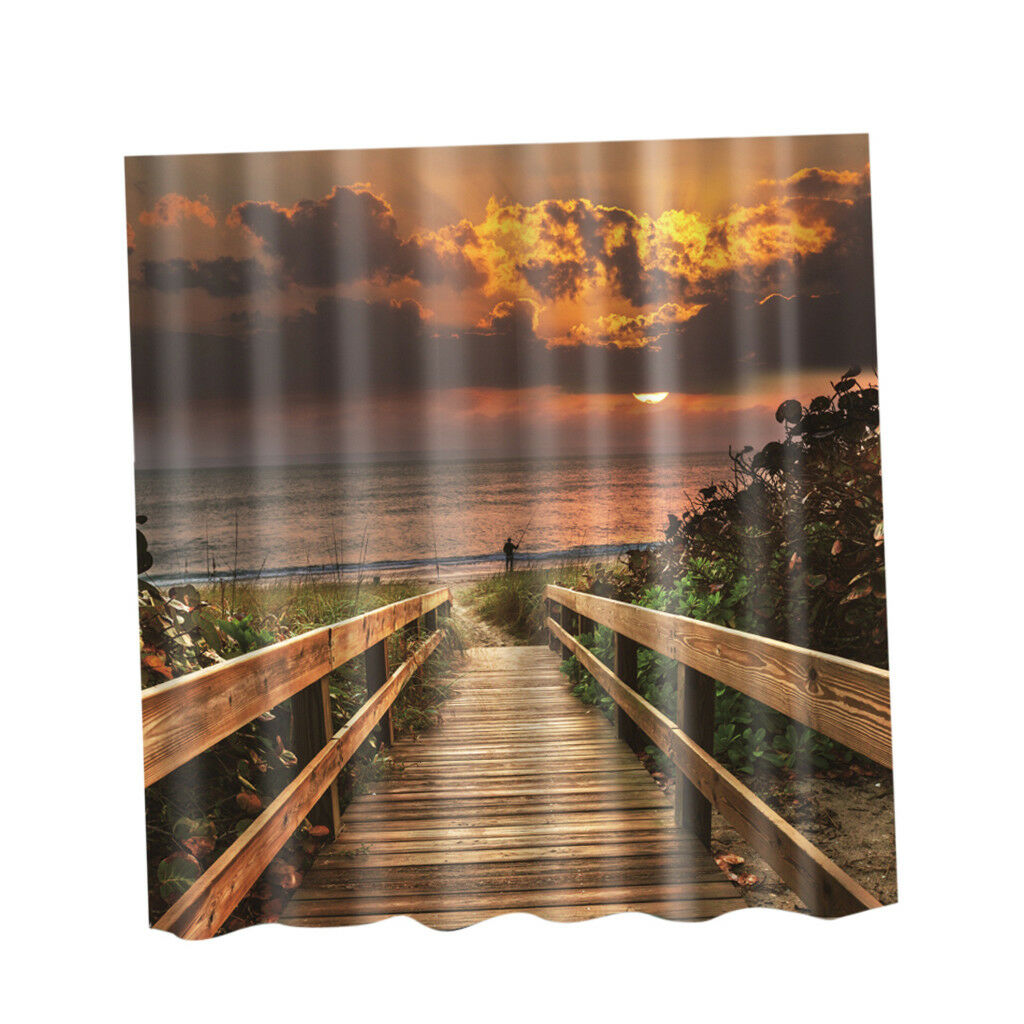 71'' Shower Curtain Bathroom Water Resistant Polyester Fabric Sea Sunrise