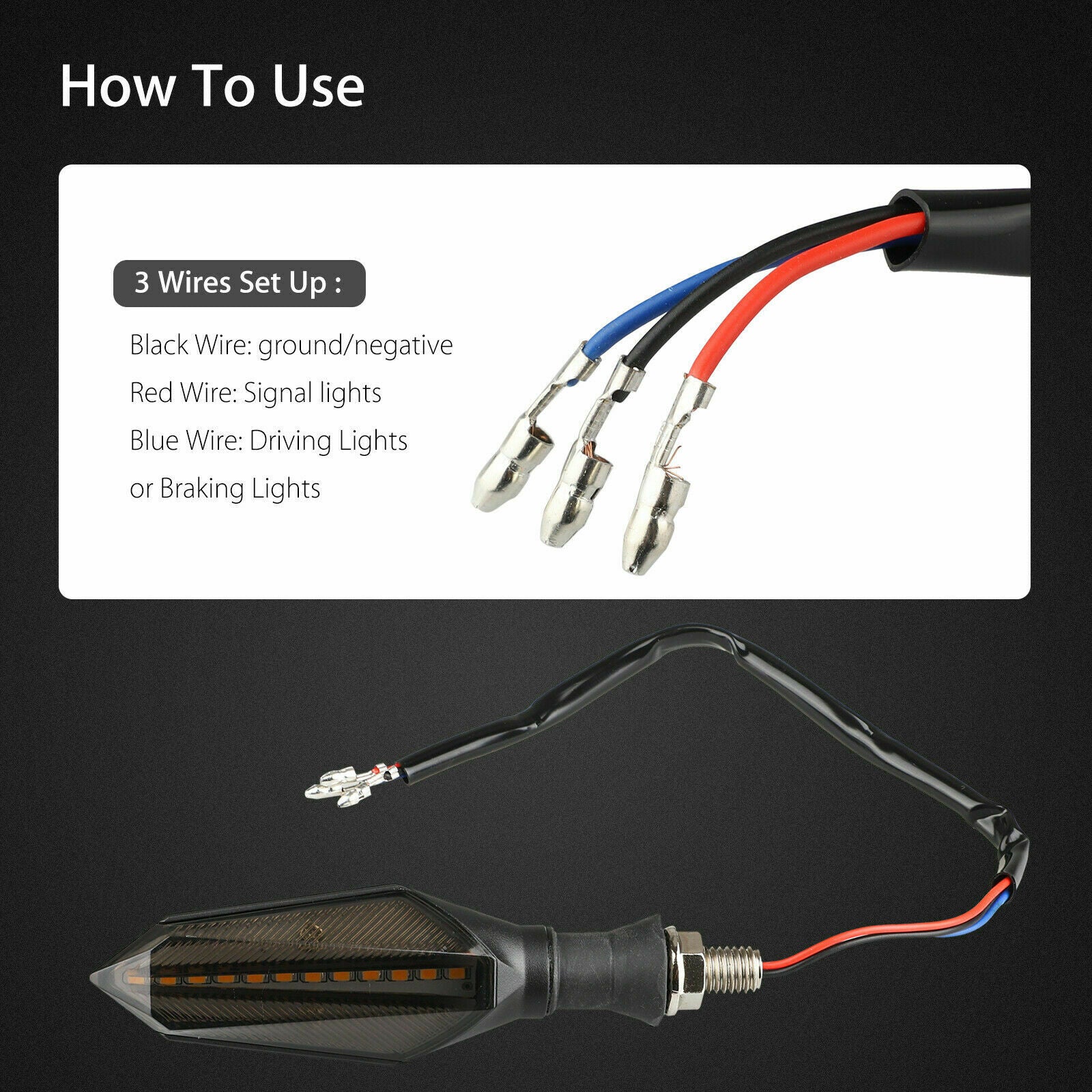 2x Motorcycle 12-LED Turn Signal Lamp Sequential Flowing Indicator Lights Amber