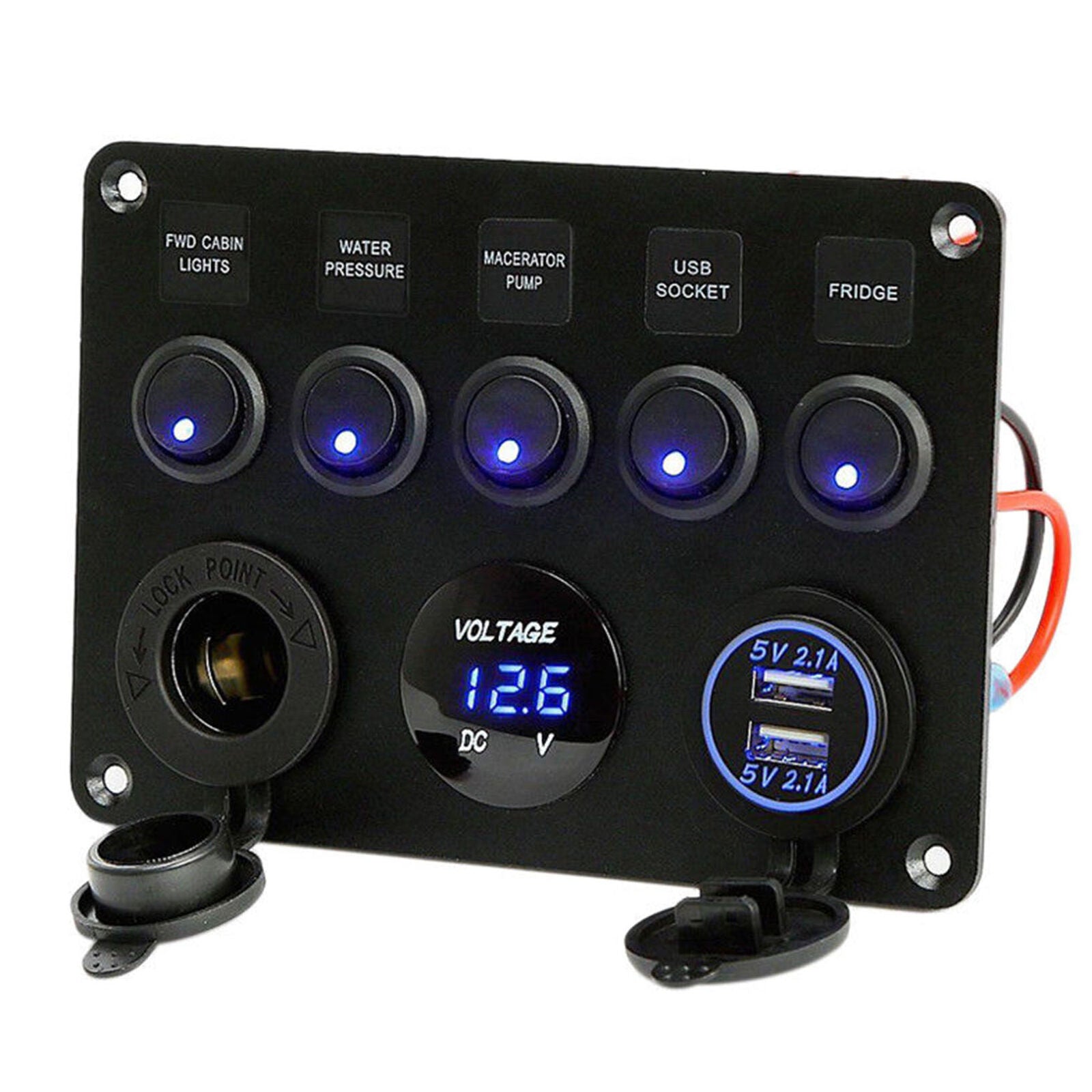 5 Gang ON-OFF Toggle Switch Panel 2USB 12V for Car Boat Marine RV Truck Camper