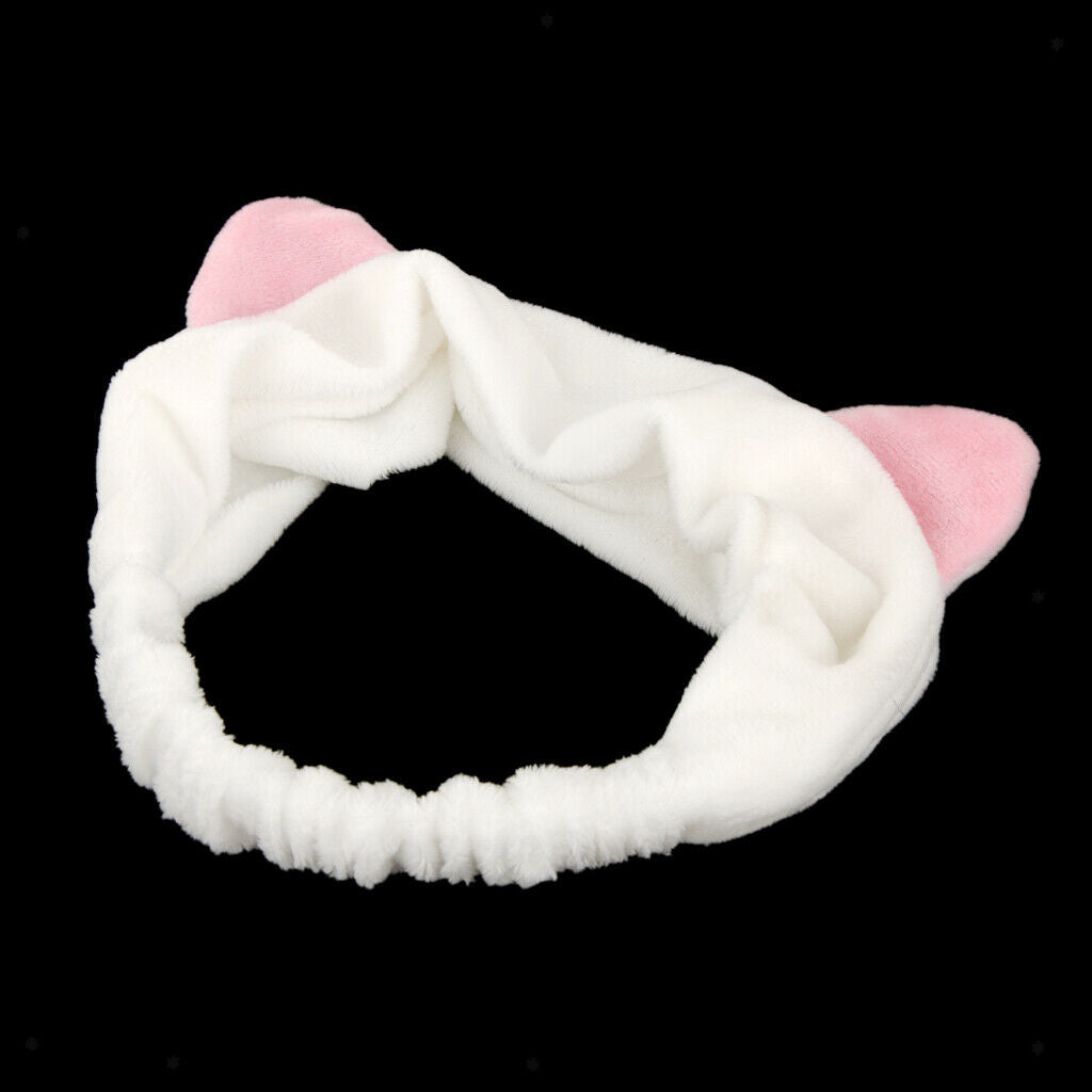 2x Cat Ear Hairband Elastic Hair Wrap Face Wash Shower Makeup Snood Headband
