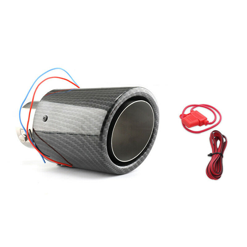 63mm 2.5" Inlet Car Muffler Carbon Fiber Style Exhaust Tip Pipe Blue LED Light